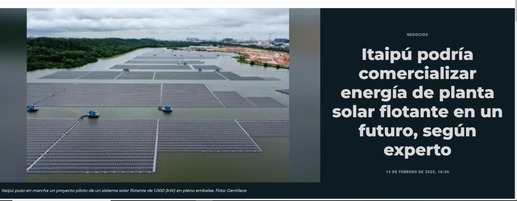 Itaipú podría comercializar energía de planta solar flotante en un futuro, según experto