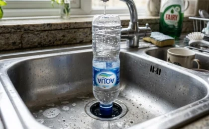 ¿Para qué sirve colocar una botella de plástico con agua boca abajo en el desagüe del lavaplatos?