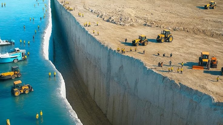 Lanzan 227 bloques de hormigón al mar para construir una megamuralla marítima: será el puerto automatizado más grande del mundo